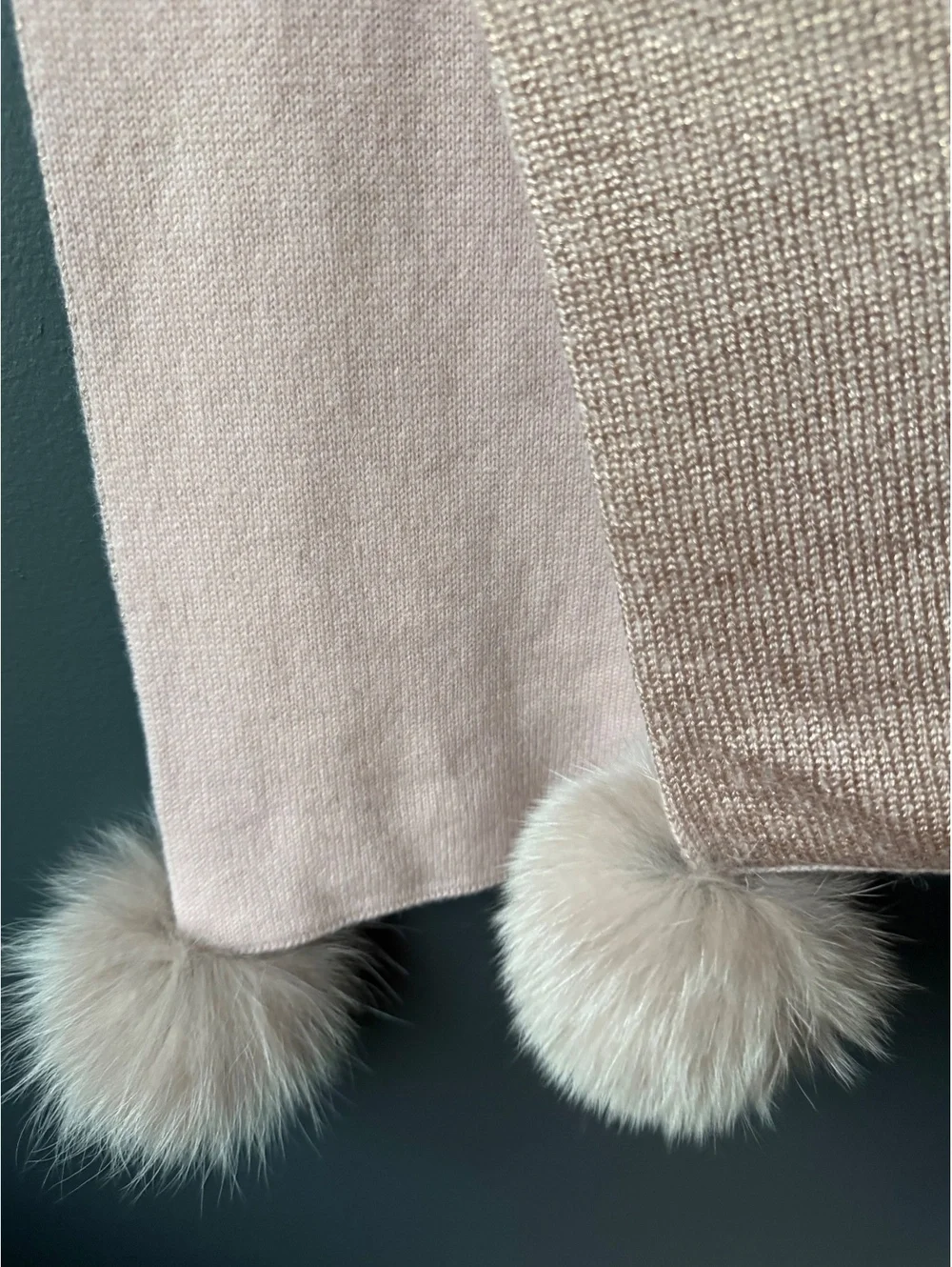 Mitchie's Pink Wool Scarf with Faux Fur Pom Poms